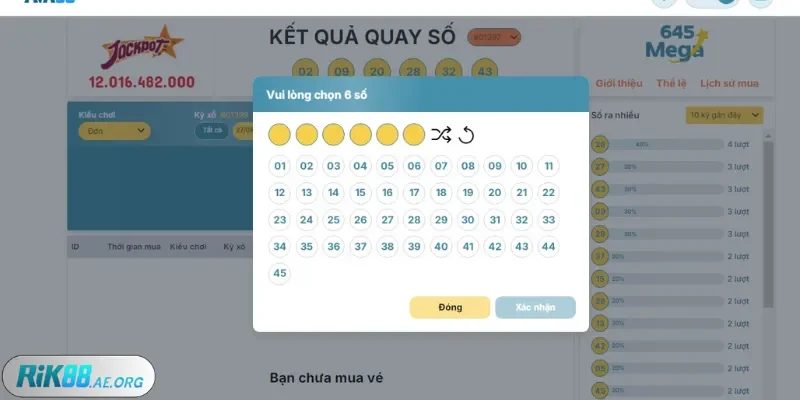 Chọn số và chờ kết quả từ Rik88