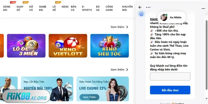 Liên hệ qua Livechat với nhà cái Rik88