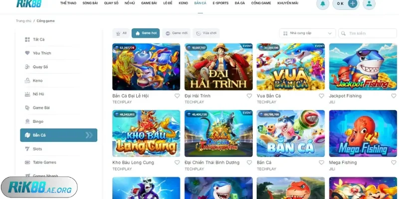 Sảnh game bắn cá ở nhà cái Rik88