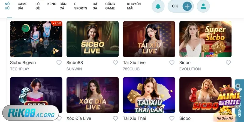 Sảnh game Tài Xỉu cực hot tại nhà cái Rik88