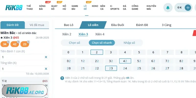 Tỷ lệ thưởng cược tại lô xiên miền Bắc